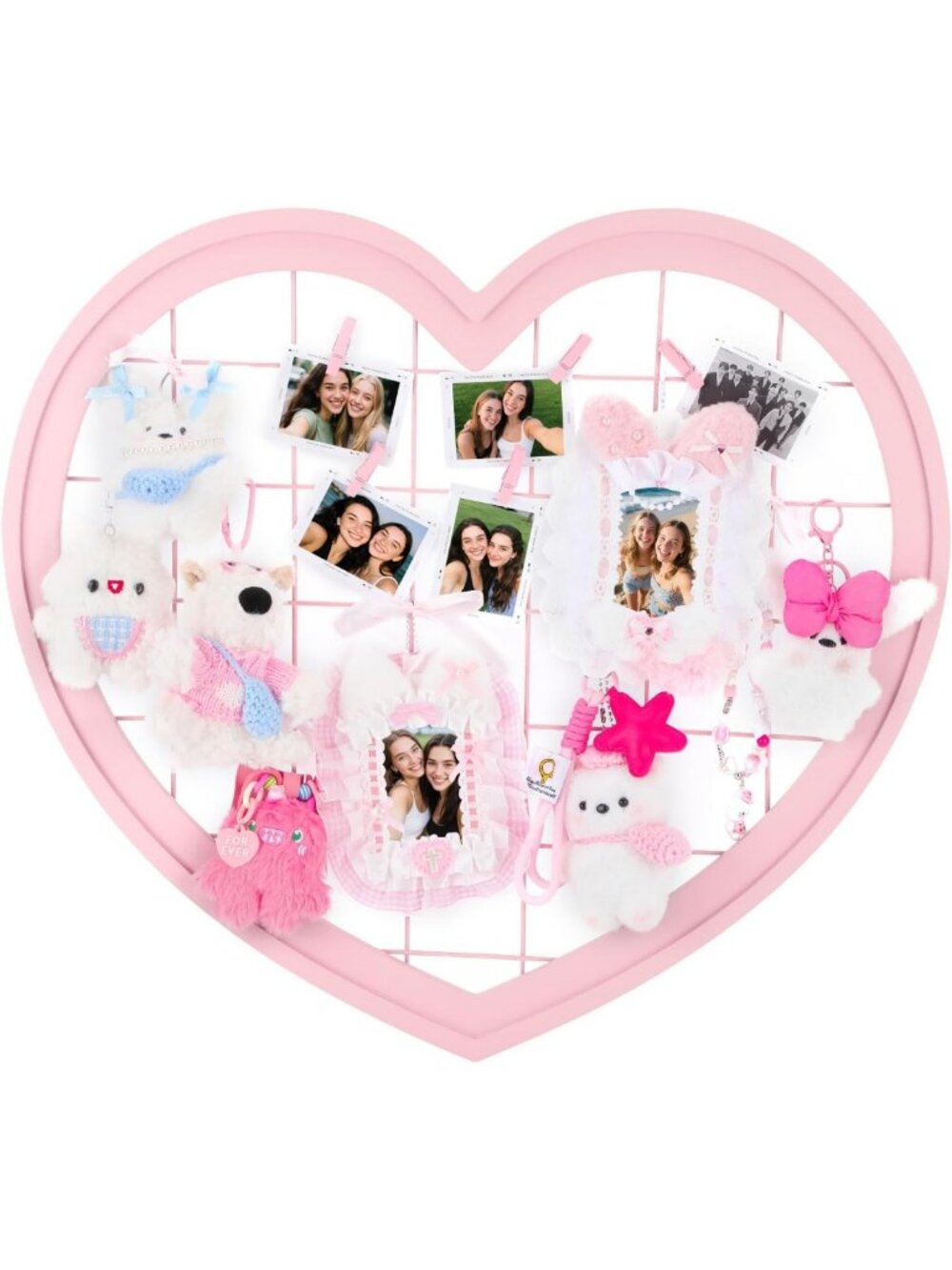 Pink Heart-Shaped Wire Wall Grid Panel for Photo Display & Room Decor